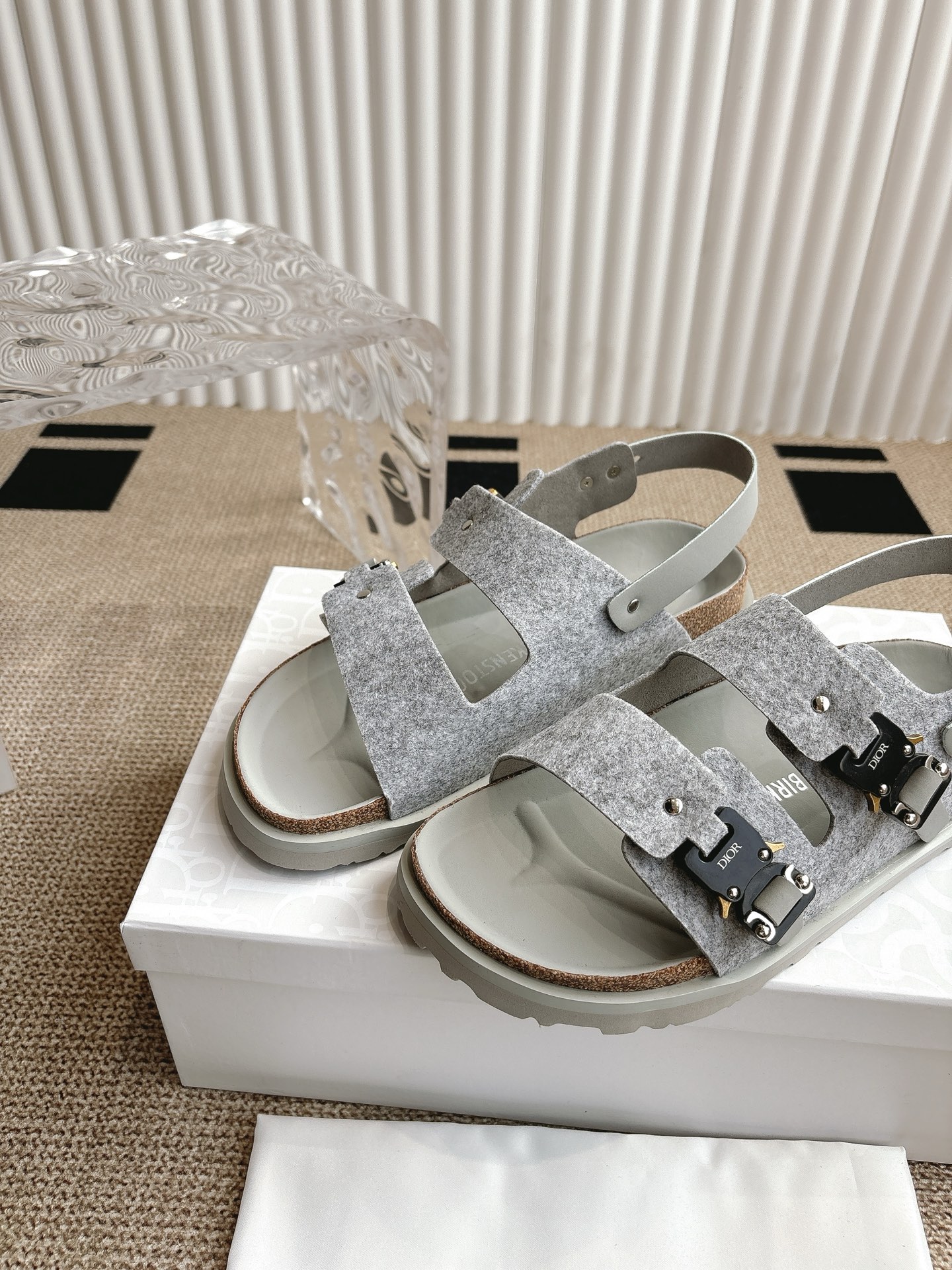 Dior x Birkenstock Limited Edition Gray Felt Sandals Slides Shoes 6 i1746555349576 5077 0 5