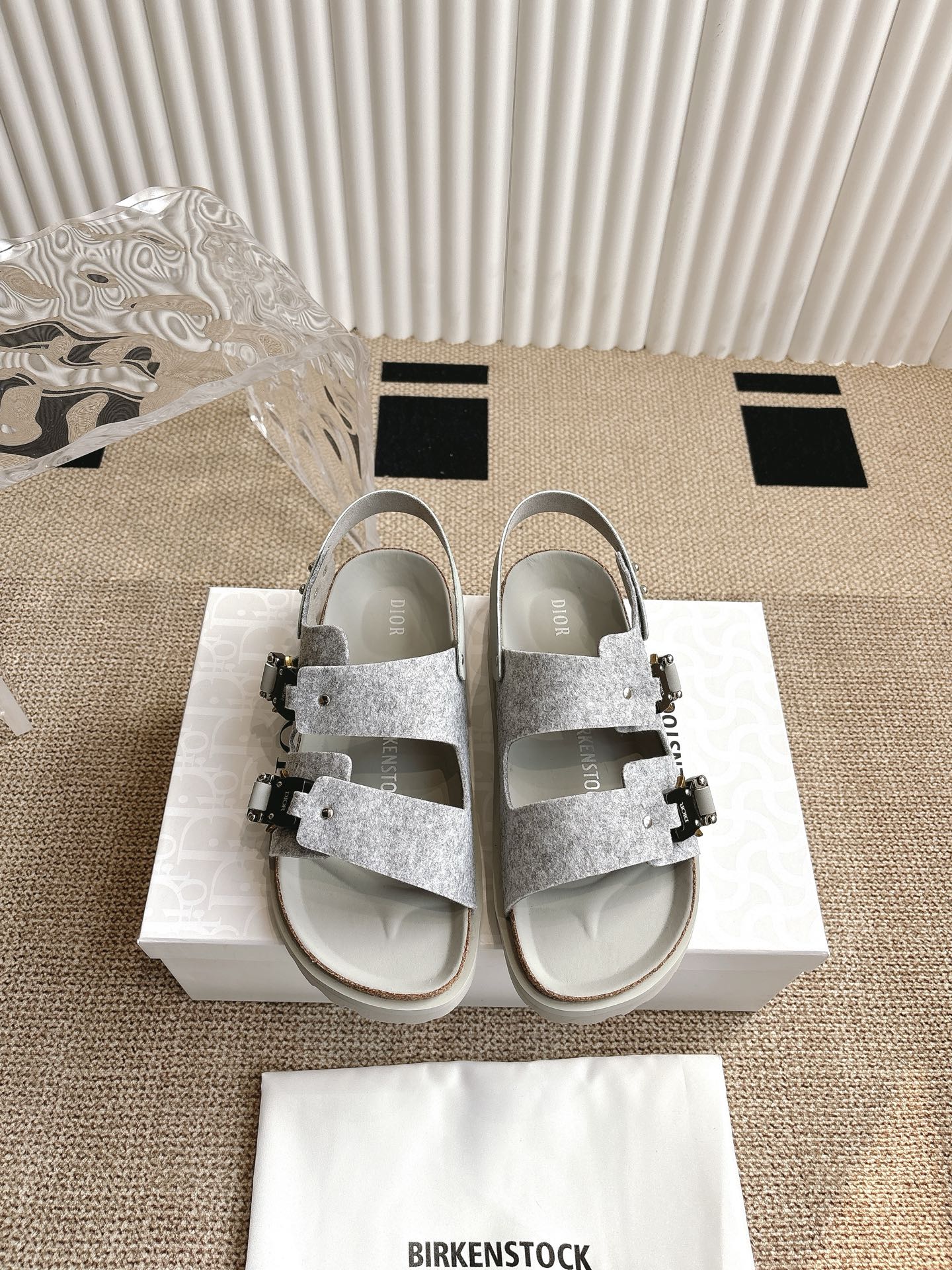 Dior x Birkenstock Limited Edition Gray Felt Sandals Slides Shoes 1 i1746555350775 184 0 0