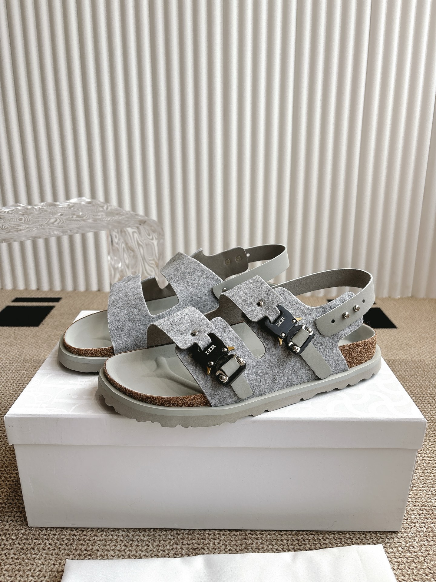 Dior x Birkenstock Limited Edition Gray Felt Sandals Slides Shoes 3 i1746555350849 1034 0 2