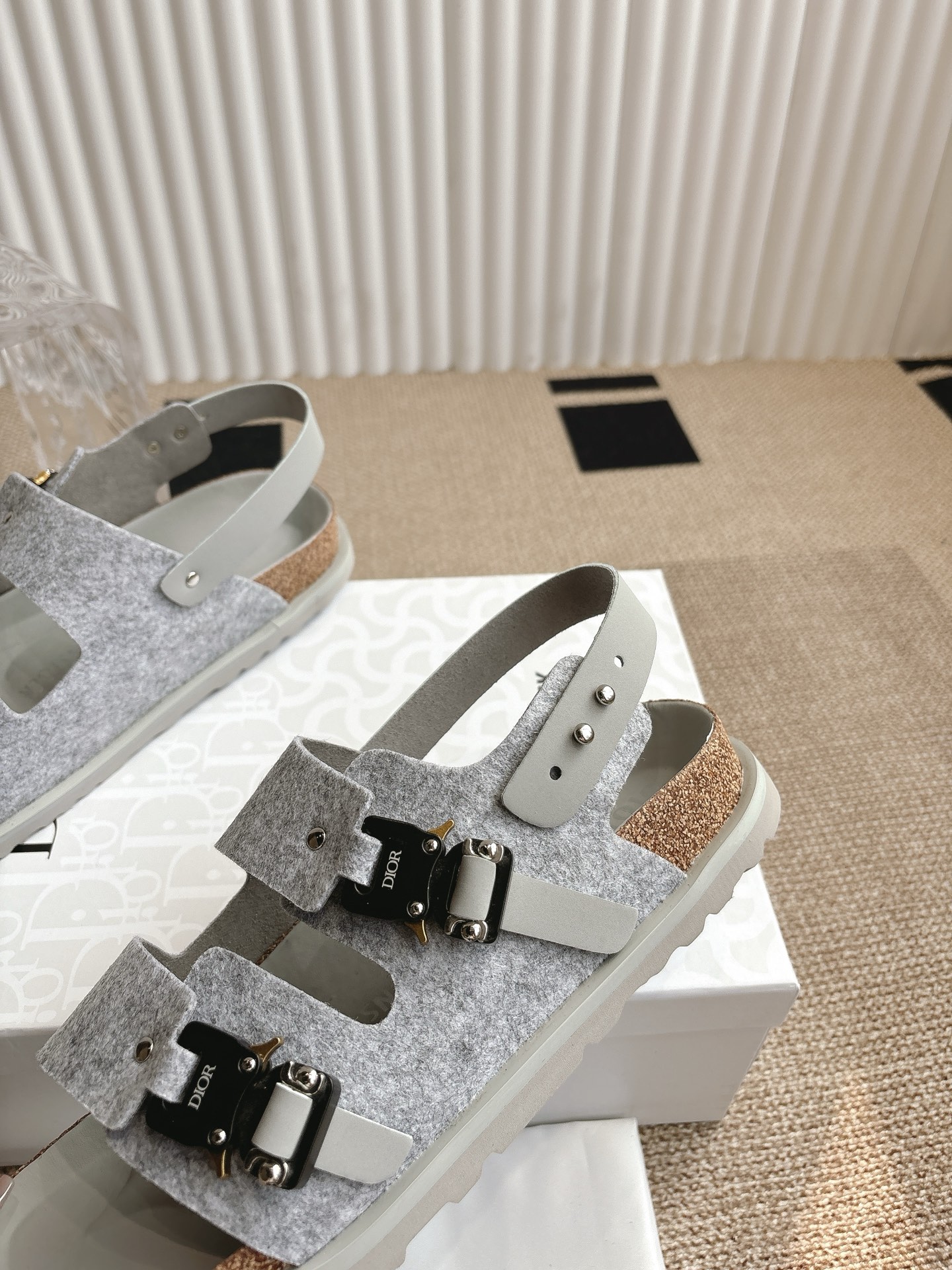 Dior x Birkenstock Limited Edition Gray Felt Sandals Slides Shoes 7 i1746555350887 5343 0 6