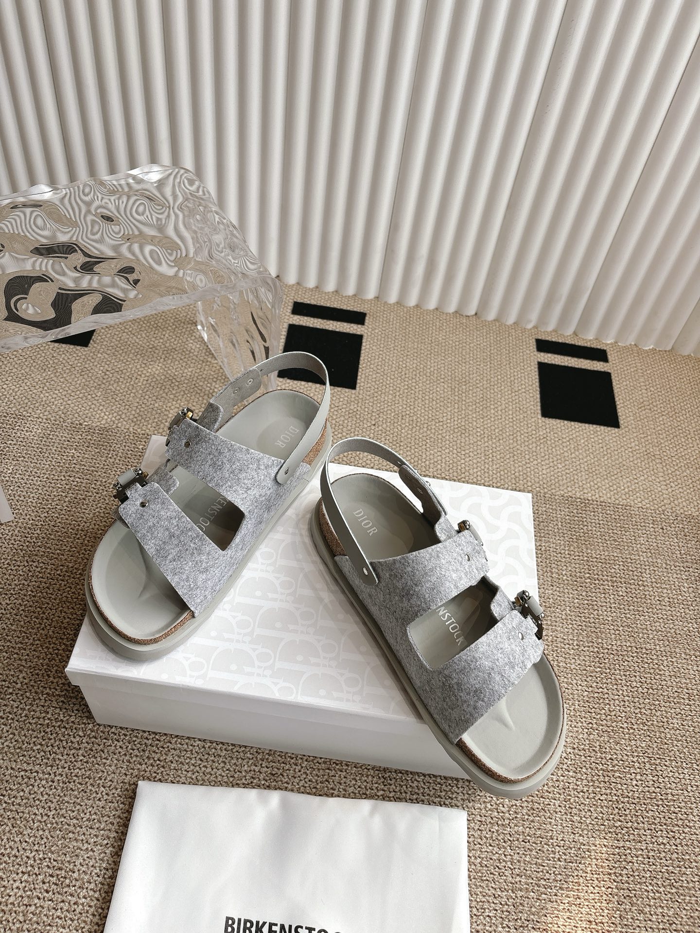 Dior x Birkenstock Limited Edition Gray Felt Sandals Slides Shoes 2 i1746555350925 9083 0 1