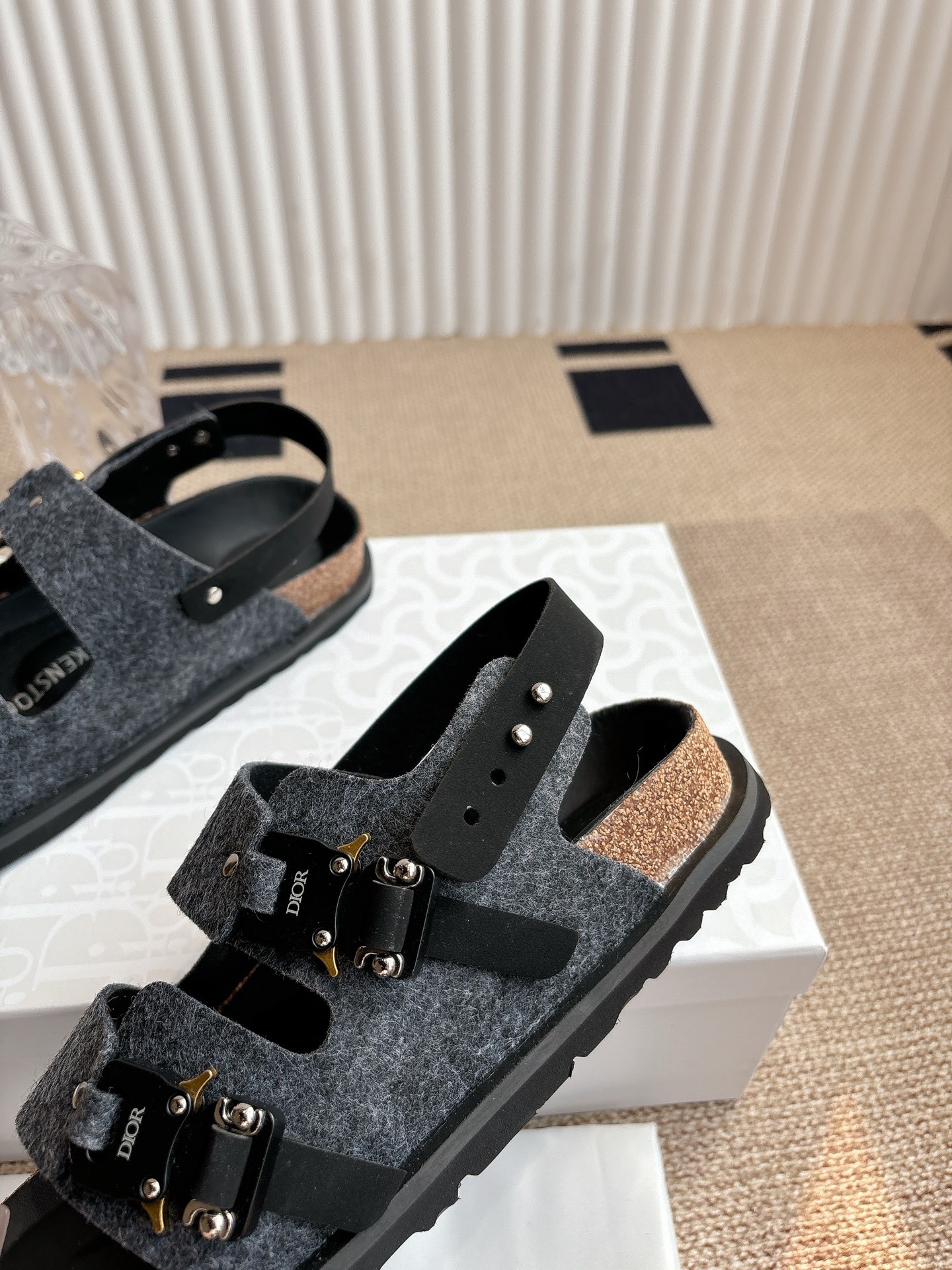 Dior x Birkenstock Limited Edition Sandals, Gray Wool, Buckle Closure 7 i1746555384904 7228 0 6