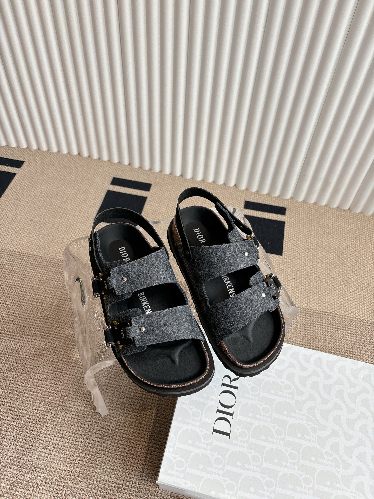 Dior x Birkenstock Limited Edition Sandals, Gray Wool, Buckle Closure 4 i1746555384969 1845 0 3