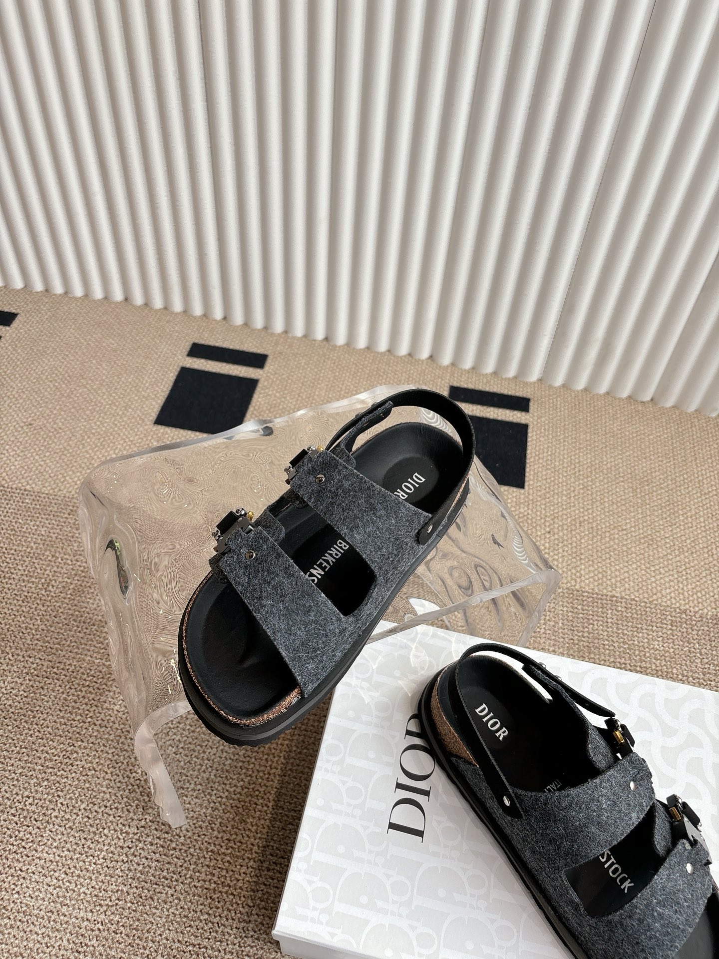 Dior x Birkenstock Limited Edition Sandals, Gray Wool, Buckle Closure 5 i1746555385880 6090 0 4