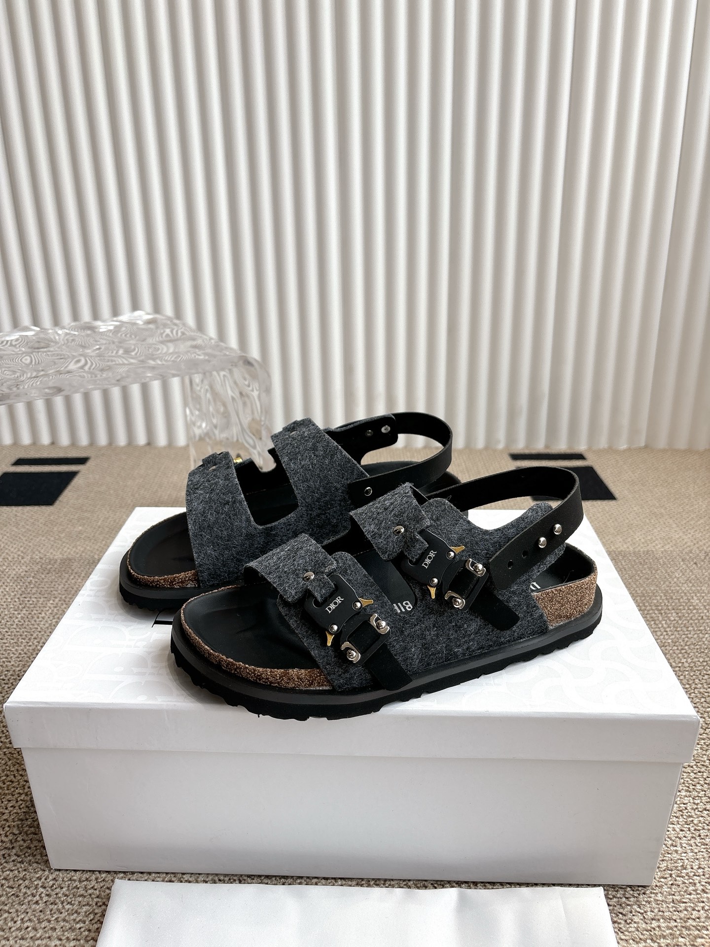 Dior x Birkenstock Limited Edition Sandals, Gray Wool, Buckle Closure 3 i1746555386068 3946 0 2