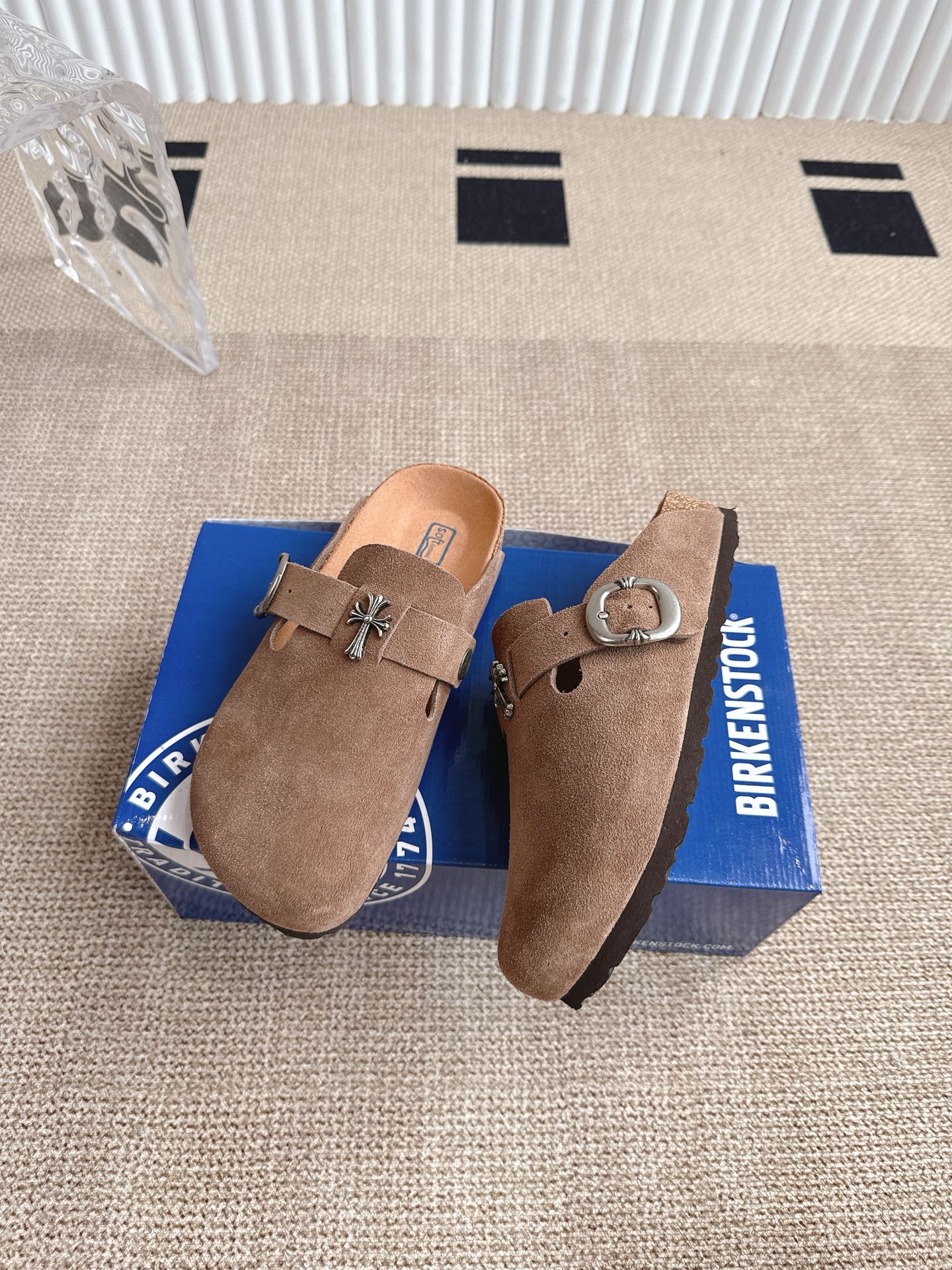 Birkenstock Boston Suede Leather Clogs with Cross Ornament, Unisex 4 i1746809558186 5937 0 2