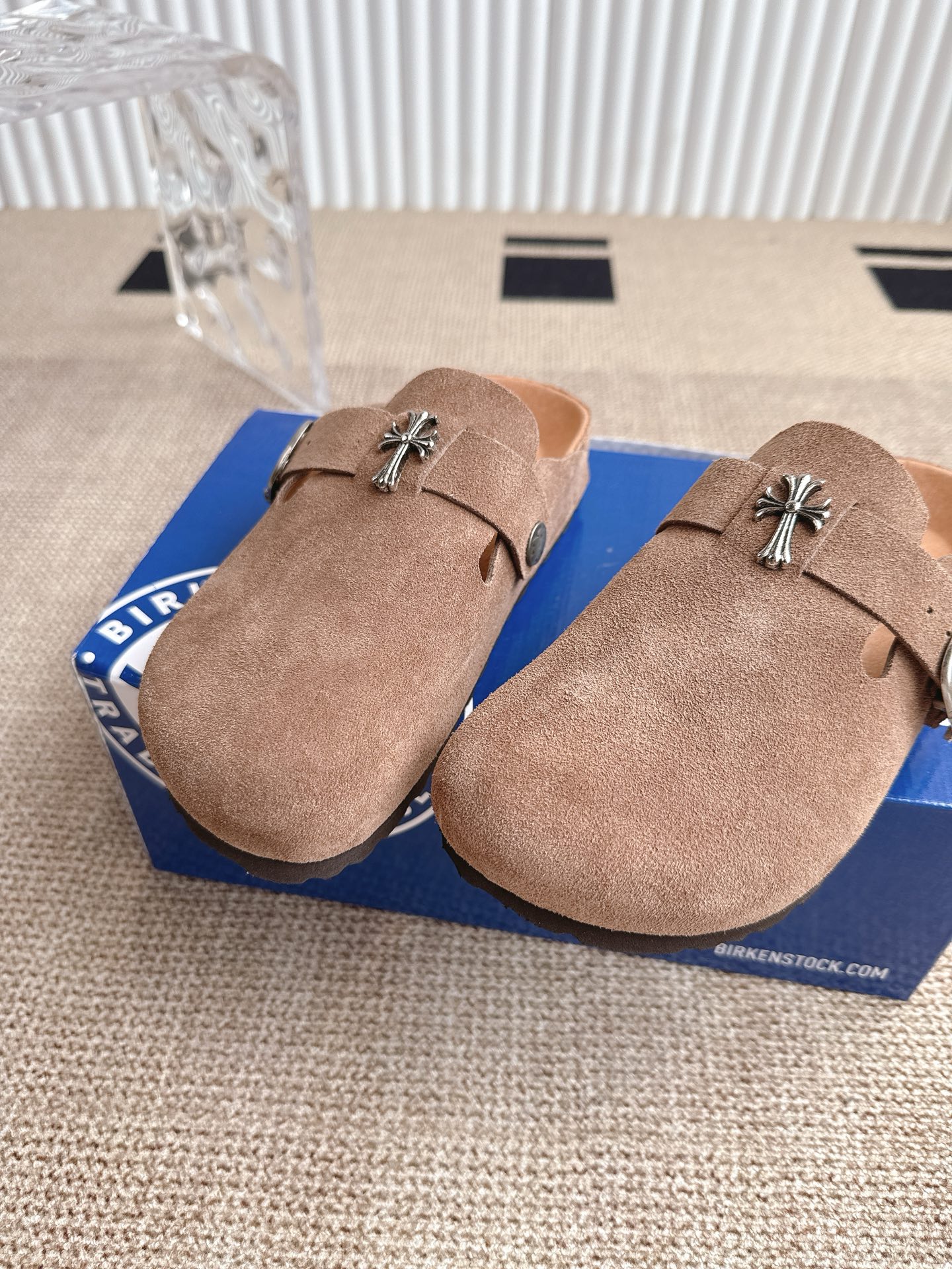 Birkenstock Boston Suede Leather Clogs with Cross Ornament, Unisex 8 i1746809558523 6992 0 6