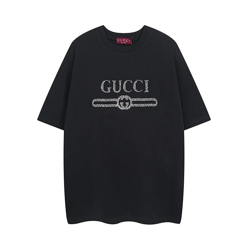 GUCCI古奇25SS春夏腰带烫钻经典印花水钻圆领短袖T恤