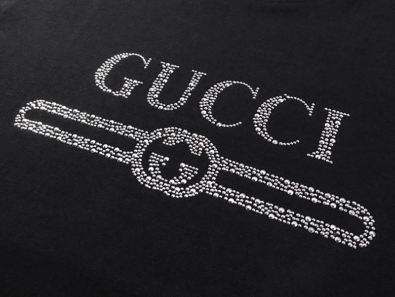 GUCCI古奇25SS春夏腰带烫钻经典印花水钻圆领短袖T恤