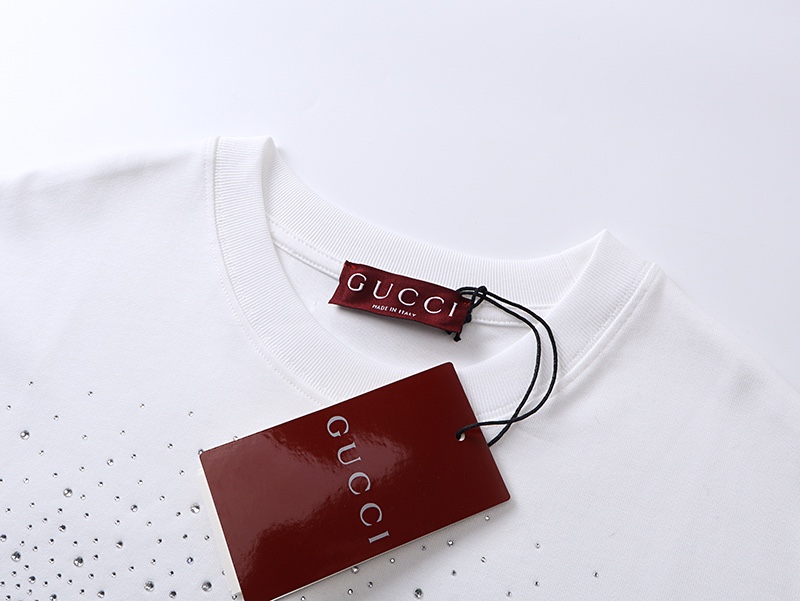GUCCI古奇2024春夏腰带烫钻经典印花水钻圆领短袖T恤