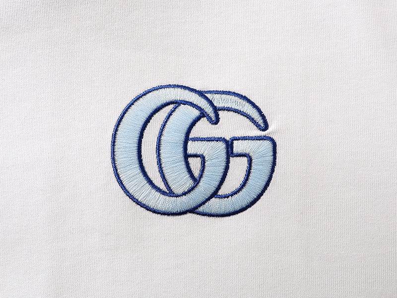 Gucci 古驰 25ss粉蓝色螺纹新款双G刺绣字母logo圆领短袖