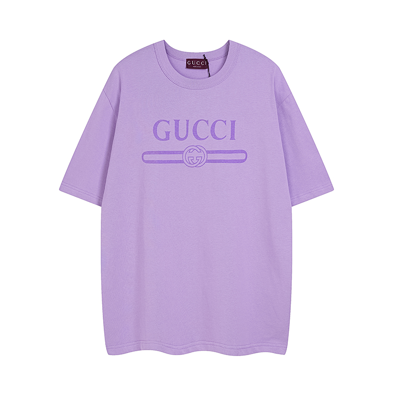 Disponible todo el año, no se quita GUCCI 2025 primavera-verano cinturón clásico púrpura estampado cuello redondo camis…