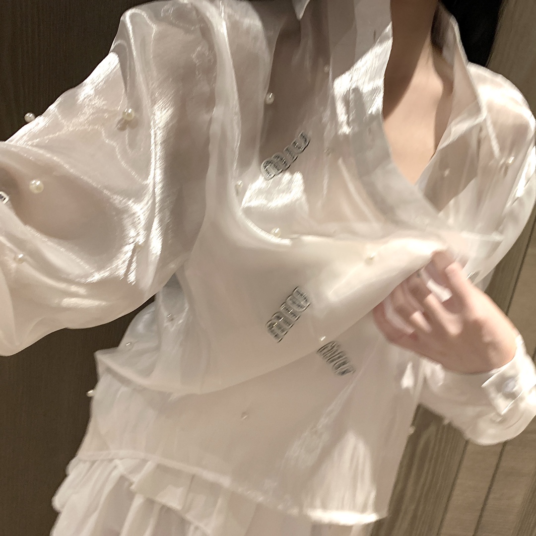 Miu Miu Pearl Embellished Organza Shirt - Lightweight Sun Protection 1 i1712565874 1555 0