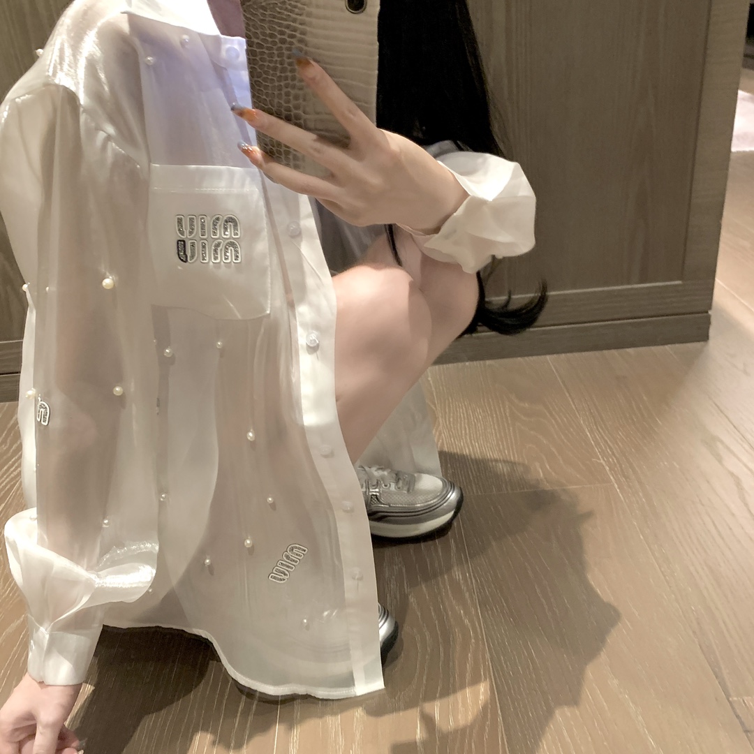 Miu Miu Pearl Embellished Organza Shirt - Lightweight Sun Protection 3 i1712565874 6757 1