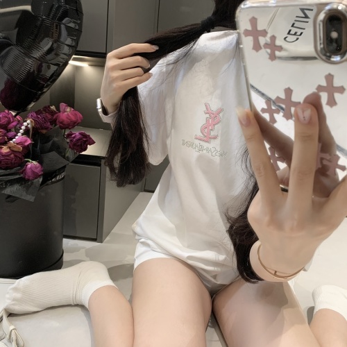 YSL Rhinestone Embellished Short Sleeve T-Shirt - Trendy & Stylish 1 YSL Rhinestone Embellished Short Sleeve T-Shirt - Trendy & Stylish