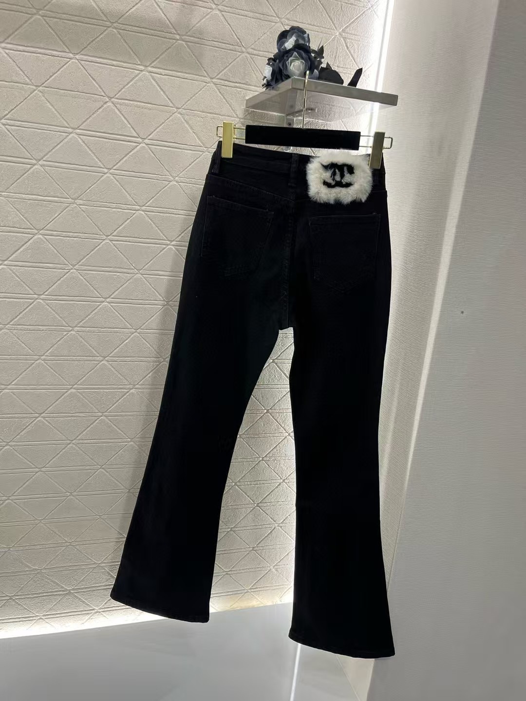 Chanel 2025 Ski Collection Flared Jeans with Plush Logo - Black Denim 7 i1731767399 4549 0