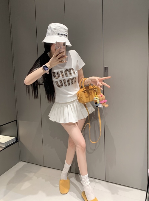 Elegant Miu Miu Inspired Beaded Logo Cotton T-Shirt - Spring Collection 1 Elegant Miu Miu Inspired Beaded Logo Cotton T-Shirt - Spring Collection