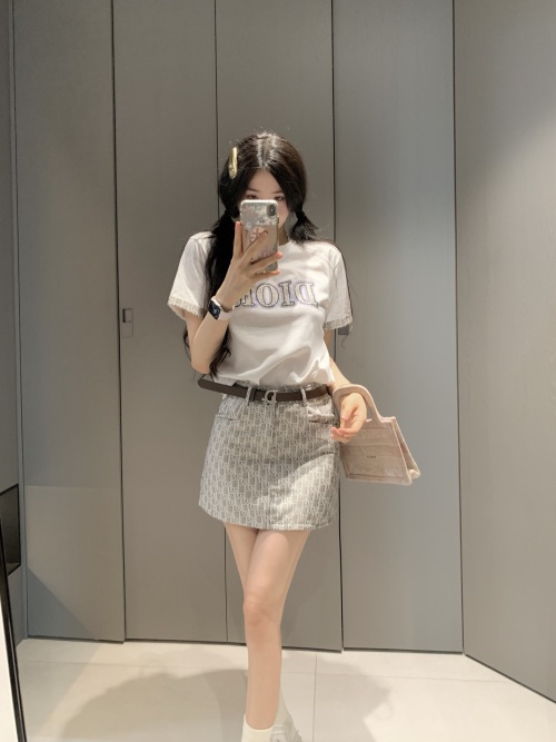 Dior Women's Jacquard Set - Short Sleeve Tee & Mini Skirt - Stylish & Chic 1 Dior Women's Jacquard Set - Short Sleeve Tee & Mini Skirt - Stylish & Chic