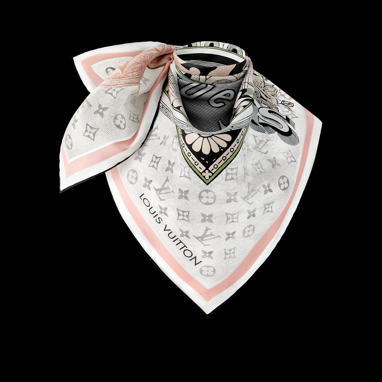 Louis Vuitton Women's Silk Scarf - Grey & Pink Poster Design, 90x90cm 4 i1737452783062 2222 0 1