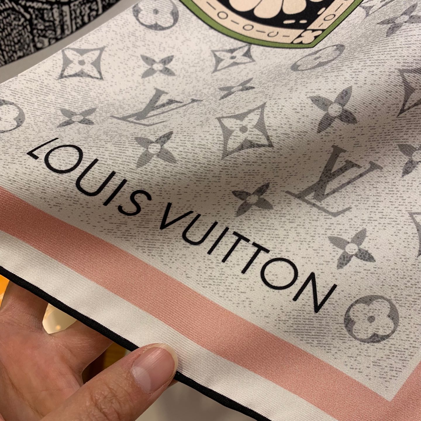 Louis Vuitton Women's Silk Scarf - Grey & Pink Poster Design, 90x90cm 10 i1737452783715 4818 0 8