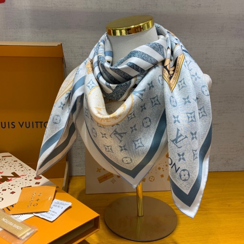Écharpe Carrée Louis Vuitton en Soie Twill avec Motif Iconique Bleu 1 Écharpe Carrée Louis Vuitton en Soie Twill avec Motif Iconique Bleu