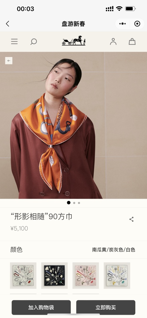 Hermès 'Following Shadows' Orange Silk Scarf 90x90cm with Hand-Rolled Edges 1 Hermès 'Following Shadows' Orange Silk Scarf 90x90cm with Hand-Rolled Edges