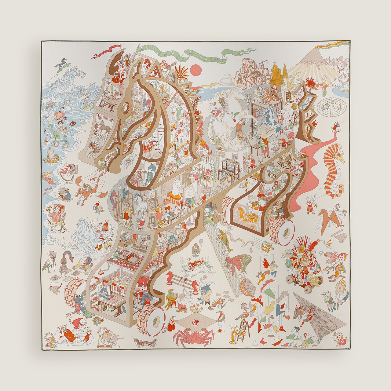Elegante Hermès Zijden Sjaal - Hippische Academie Design - 90x90 cm