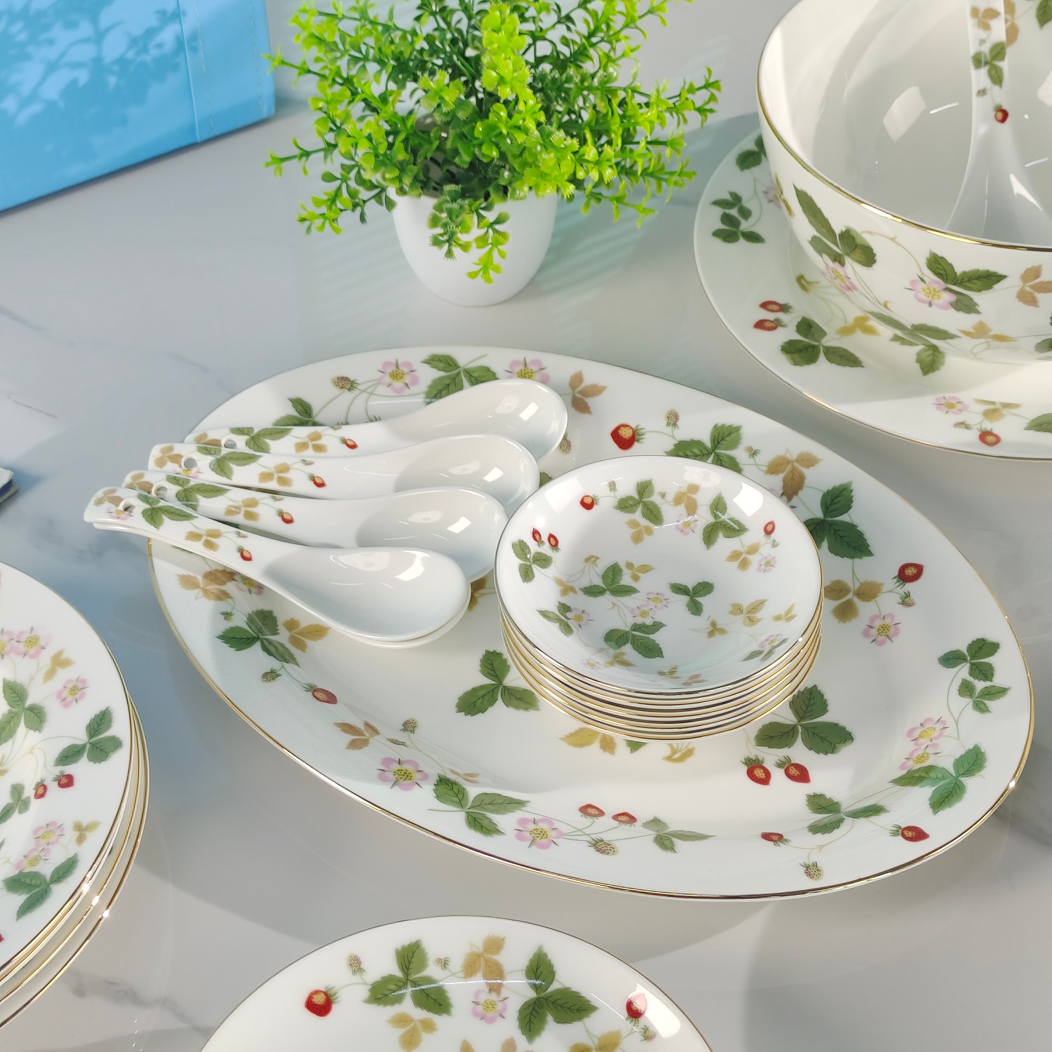 **Wedgwood Wild Strawberry Collection 36-Piece Fine Bone China Dinnerwar - Comprehensive 5