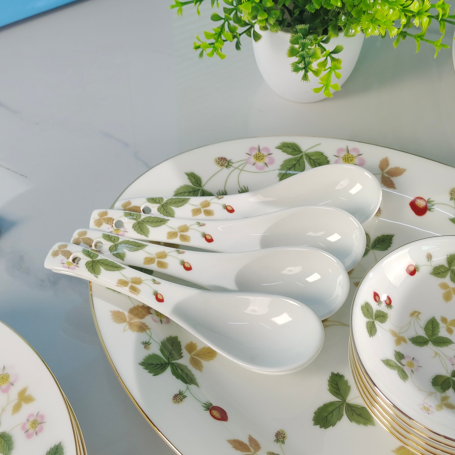 **Wedgwood Wild Strawberry Collection 36-Piece Fine Bone China Dinnerwar - Comprehensive 6