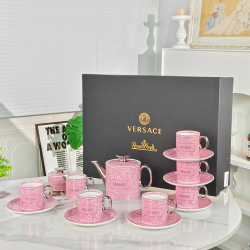 Versace Pink Baroque 15-Piece Coffee Set - Elegant Bone China Cup and Saucer