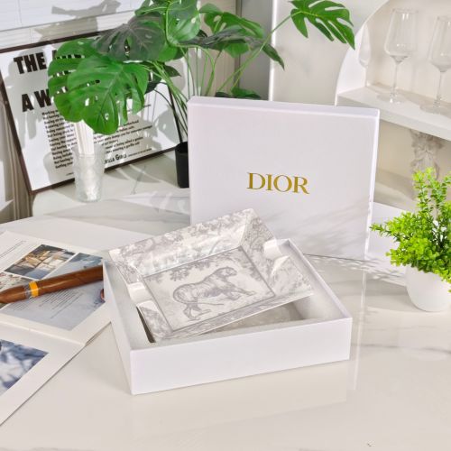 DIOR Gray Tiger Ashtray with Toile de Jouy Print, Bone China, Gift Idea 1 DIOR Gray Tiger Ashtray with Toile de Jouy Print, Bone China, Gift Idea