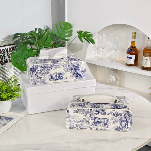 DIOR Blue Tiger Toile de Jouy Tissue Box Cover, Exquisite Craftsmanship 1 DIOR Blue Tiger Toile de Jouy Tissue Box Cover, Exquisite Craftsmanship