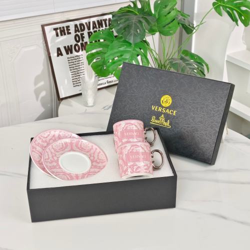 Versace Pink Baroque Double Cup & Saucer Set - Bone China Coffee Set