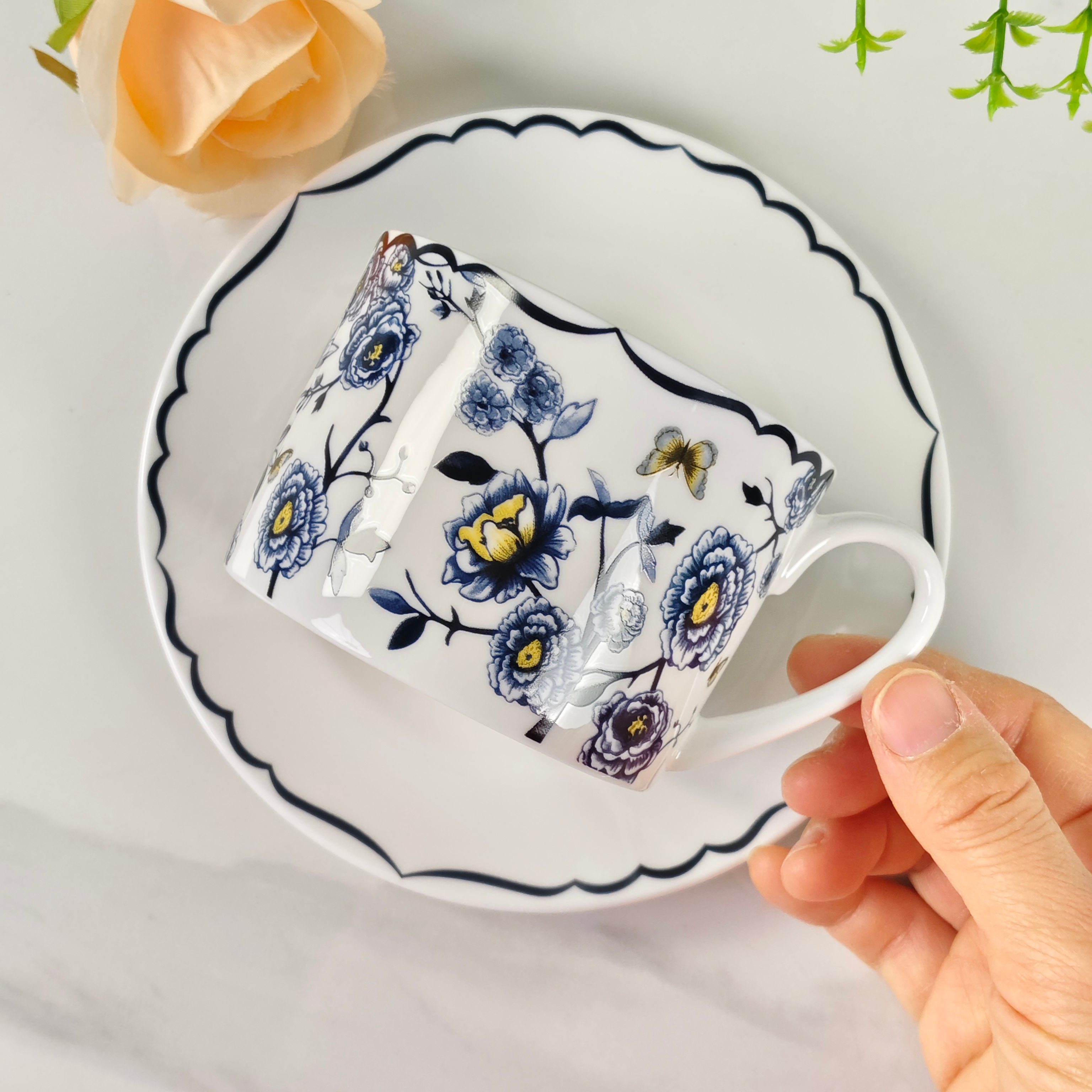 DIOR Granville Garden Coffee Set (1 Pot, 2 Cups, 2 Saucers) – Blue - Comprehensive 8