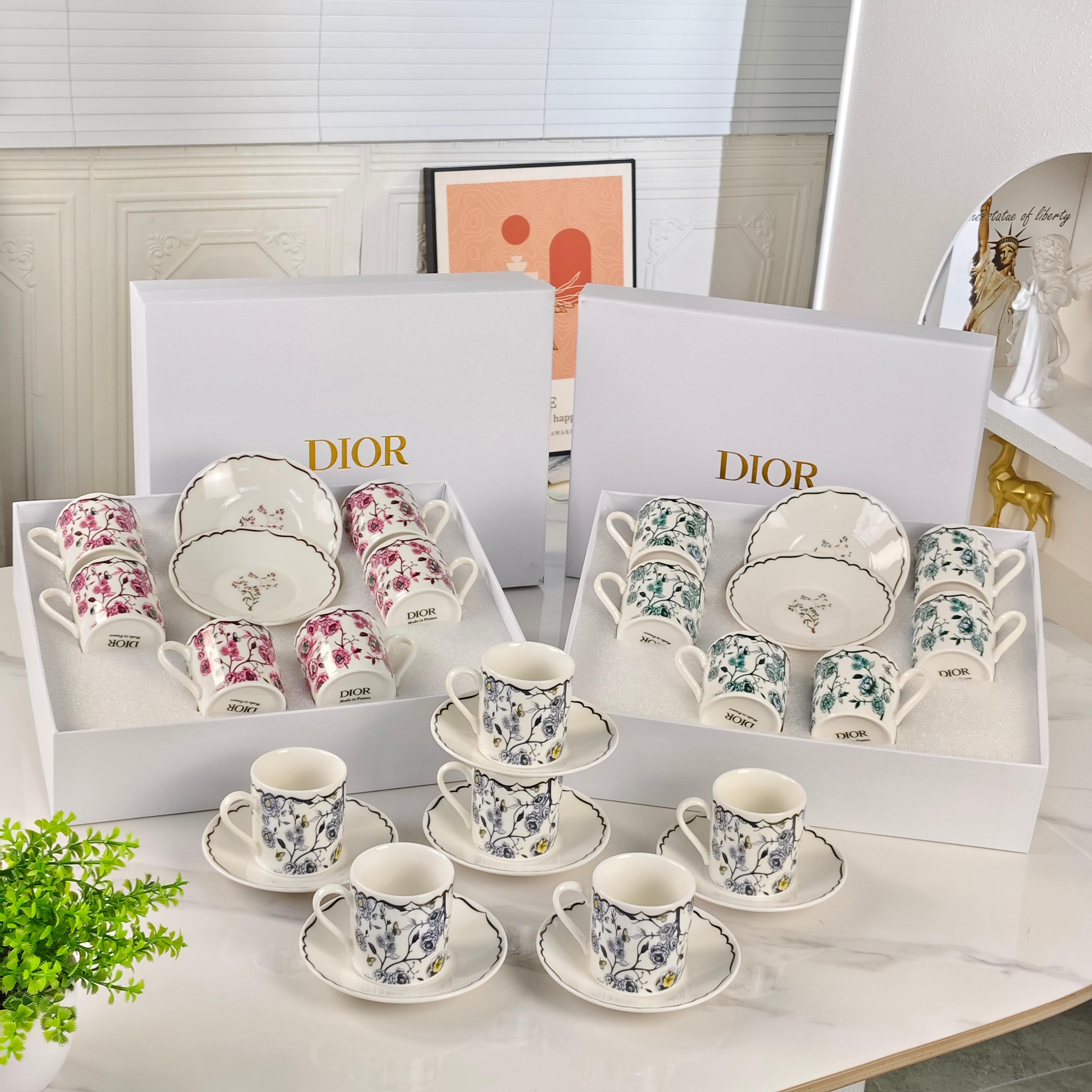 Dior – Granville Garden Espresso Cup and Saucer Set (Set of 6) – Green - Comprehensive
