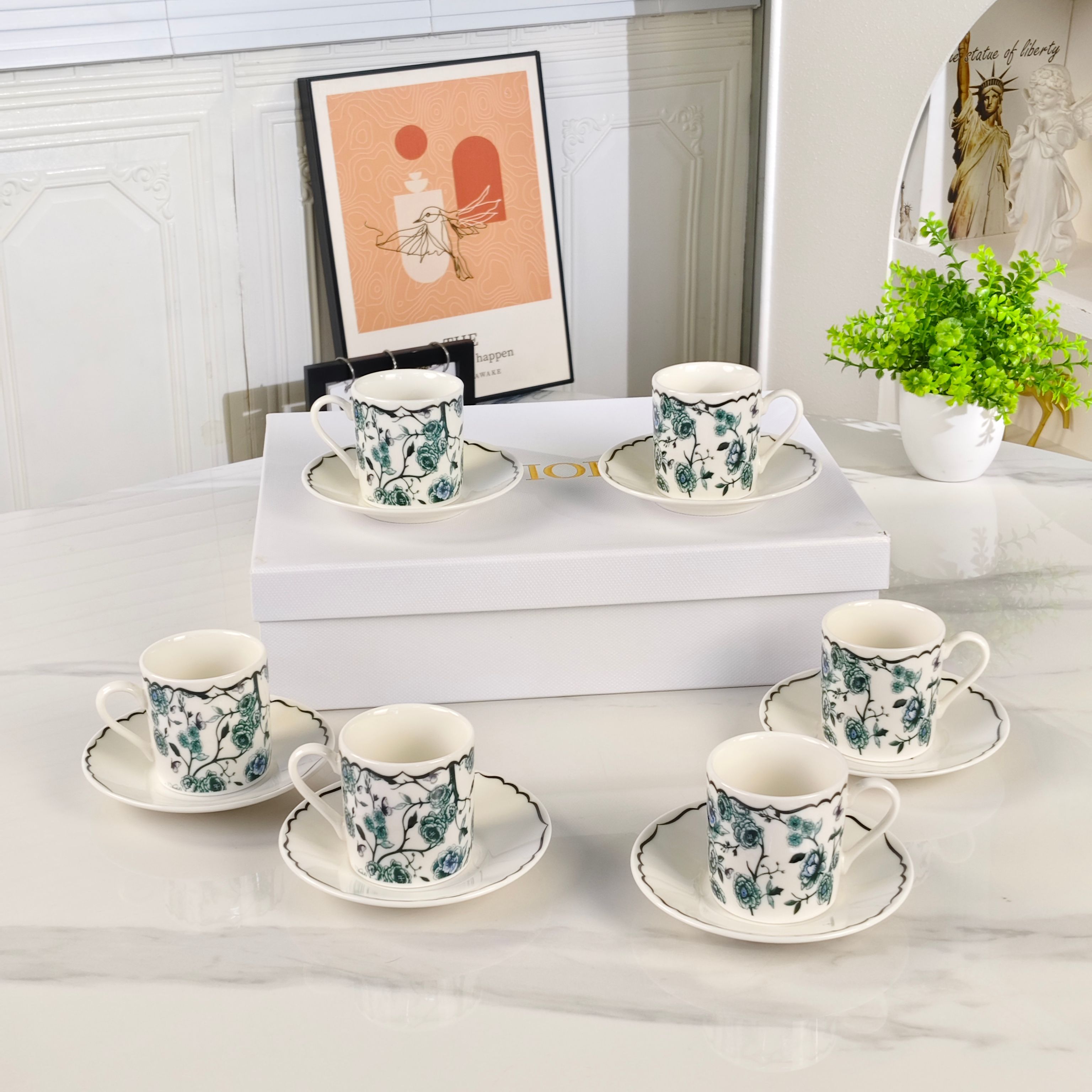 Dior – Granville Garden Espresso Cup and Saucer Set (Set of 6) – Green - Comprehensive 3