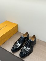 Louis Vuitton Store
 Shoes Plain Toe Black Men Calfskin Cowhide Genuine Leather