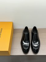Louis Vuitton Shoes Plain Toe Black Men Calfskin Cowhide Genuine Leather