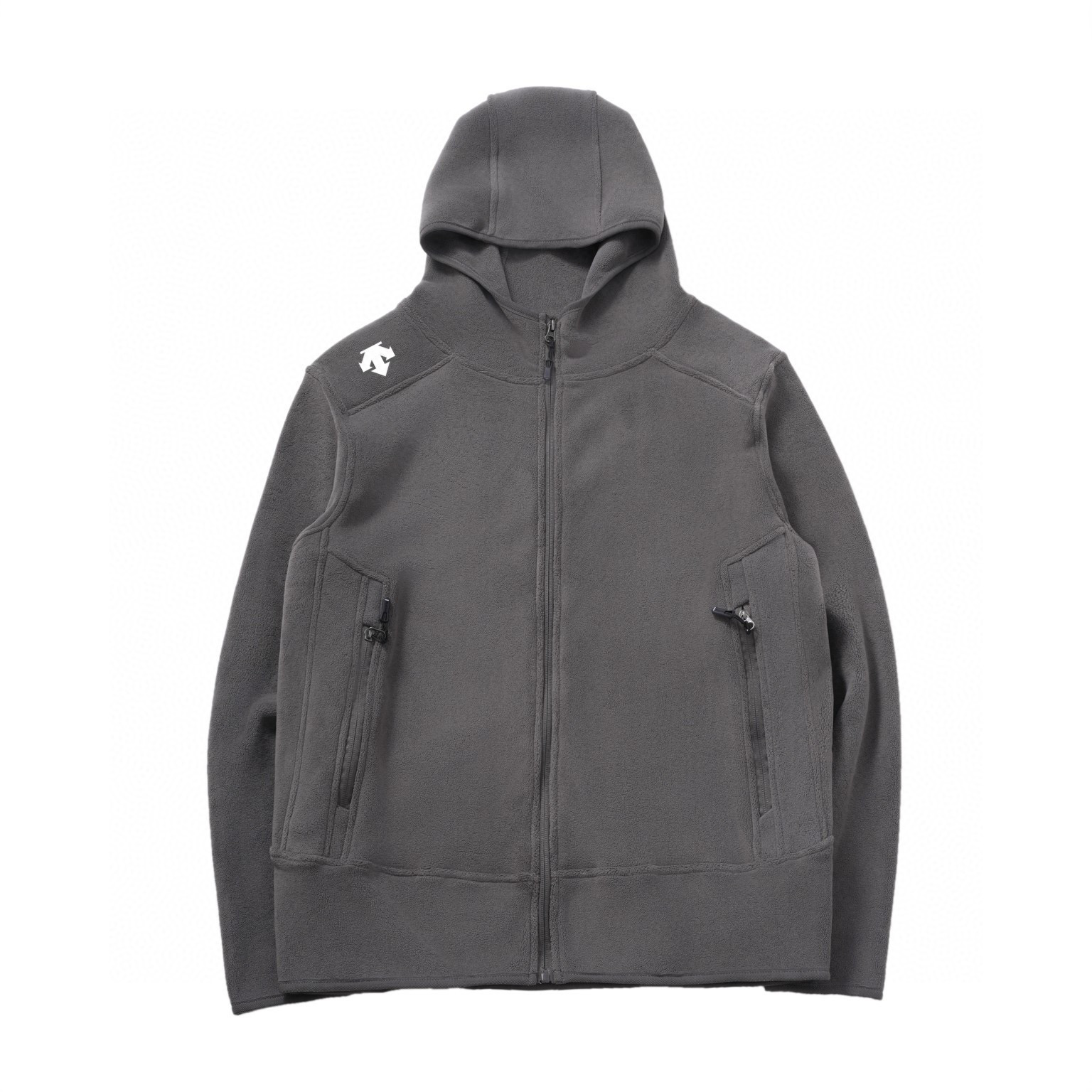 🛒购物价：173💰[原标包装吊牌.户外必备单品新款发售]迪桑特 徽标logo印花男女款复合摇粒绒抓绒拉链连帽开衫外套.
材质：羊羔绒抓绒材质.
辅料：三标齐 YKK拉链. 
工艺： 立体剪裁.
尺码： M-XXL
版型：直筒.
尺码详情看图九