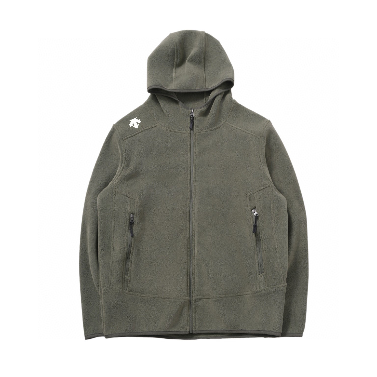 🛒购物价：173💰[原标包装吊牌.户外必备单品新款发售]迪桑特 徽标logo印花男女款复合摇粒绒抓绒拉链连帽开衫外套.
材质：羊羔绒抓绒材质.
辅料：三标齐 YKK拉链. 
工艺： 立体剪裁.
尺码： M-XXL
版型：直筒.
尺码详情看图九