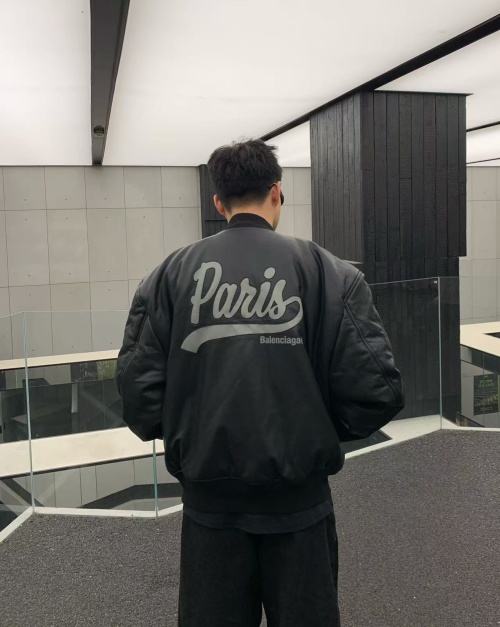 Balenciaga Paris Logo Bomber Jacket - Soft Lambskin Leather, Comfortable Fit