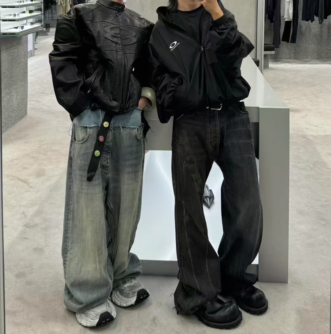 Balenciaga Winter Collection Double Waist Contrasting Denim Jeans
