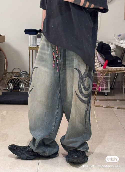 Balenciaga Totem Graffiti Jeans - 7S*7S Denim, Sand Wash, Distressed 1 Balenciaga Totem Graffiti Jeans - 7S*7S Denim, Sand Wash, Distressed