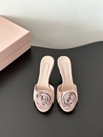 MiuMiu Shoes High Heel Pumps Sandals Rose Genuine Leather Sheepskin Silk Lady