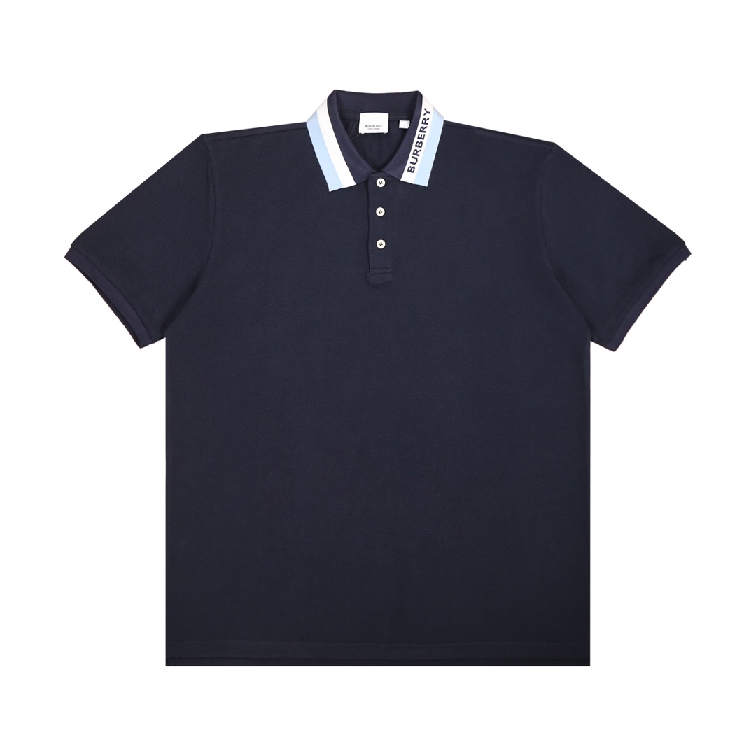 Burberr* BBR polo de manga corta con cuello de color contraste, tejido piqué de alta transpirabilidad, cuello de jacqua…