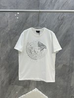 Versace mirror quality
 Clothing T-Shirt Black White Embroidery Cotton Short Sleeve