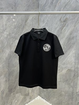 Versace Clothing Polo Best AAA+
 Black White Embroidery Cotton