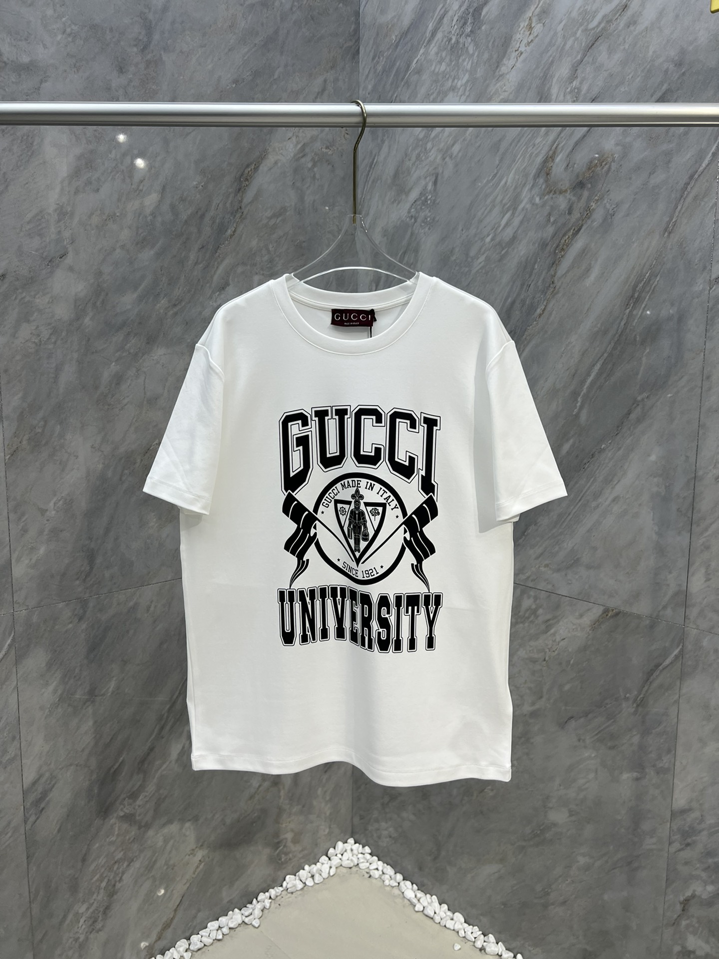 Gucci Kleidung T-Shirt Schwarz Weiß Drucken Männer Baumwolle Stricken Herbst/Winter Kollektion Kurzarm