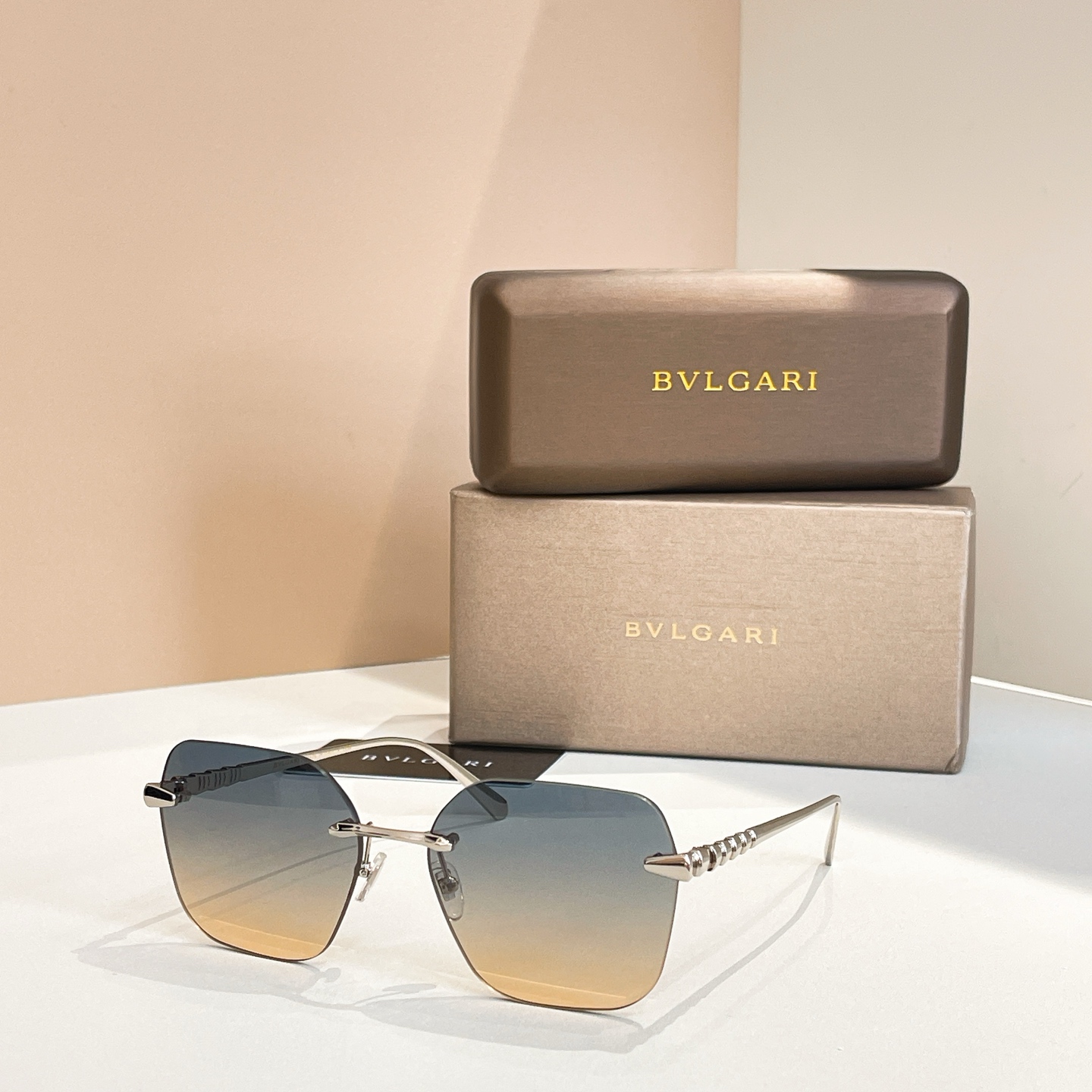 BVLGARI Sunglasses Metal Rimless Square