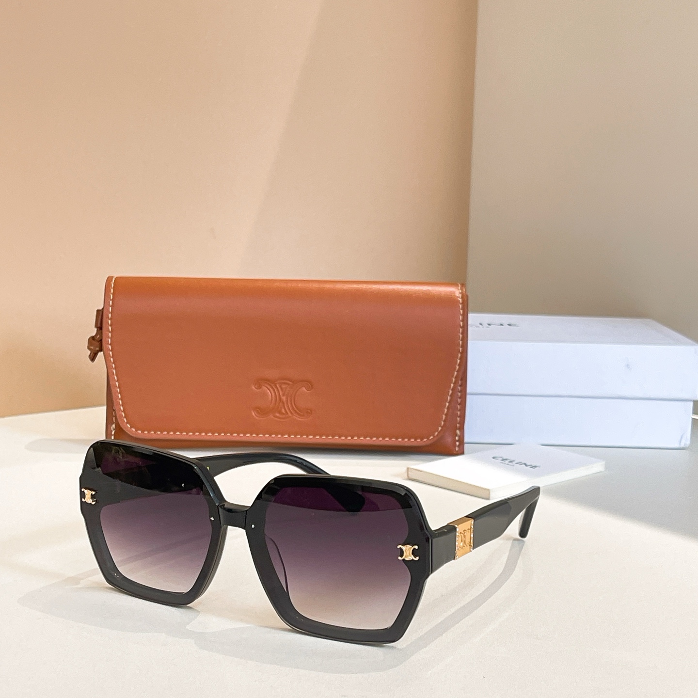 CELINE Sunglasses Acetate Black Square
